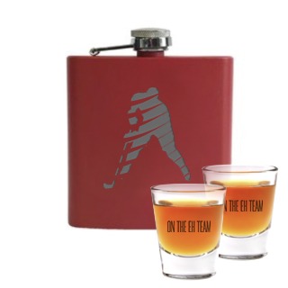 Hockey Red Flask and Shots with Custom Engraving buy at ThingsEngraved Canada