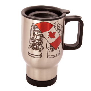 Canadian Flag Boots on the Ground Travel Mug buy at ThingsEngraved Canada