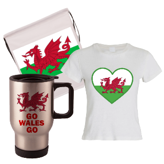 Go Wales Go Travel Mug, Drawstring Bag, and T-Shirt Set for Her buy at ThingsEngraved Canada